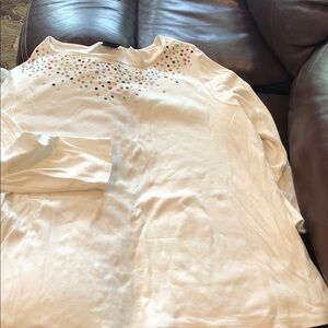 Rafaella White Long-Sleeve Tee with Multicolored Stud Accents